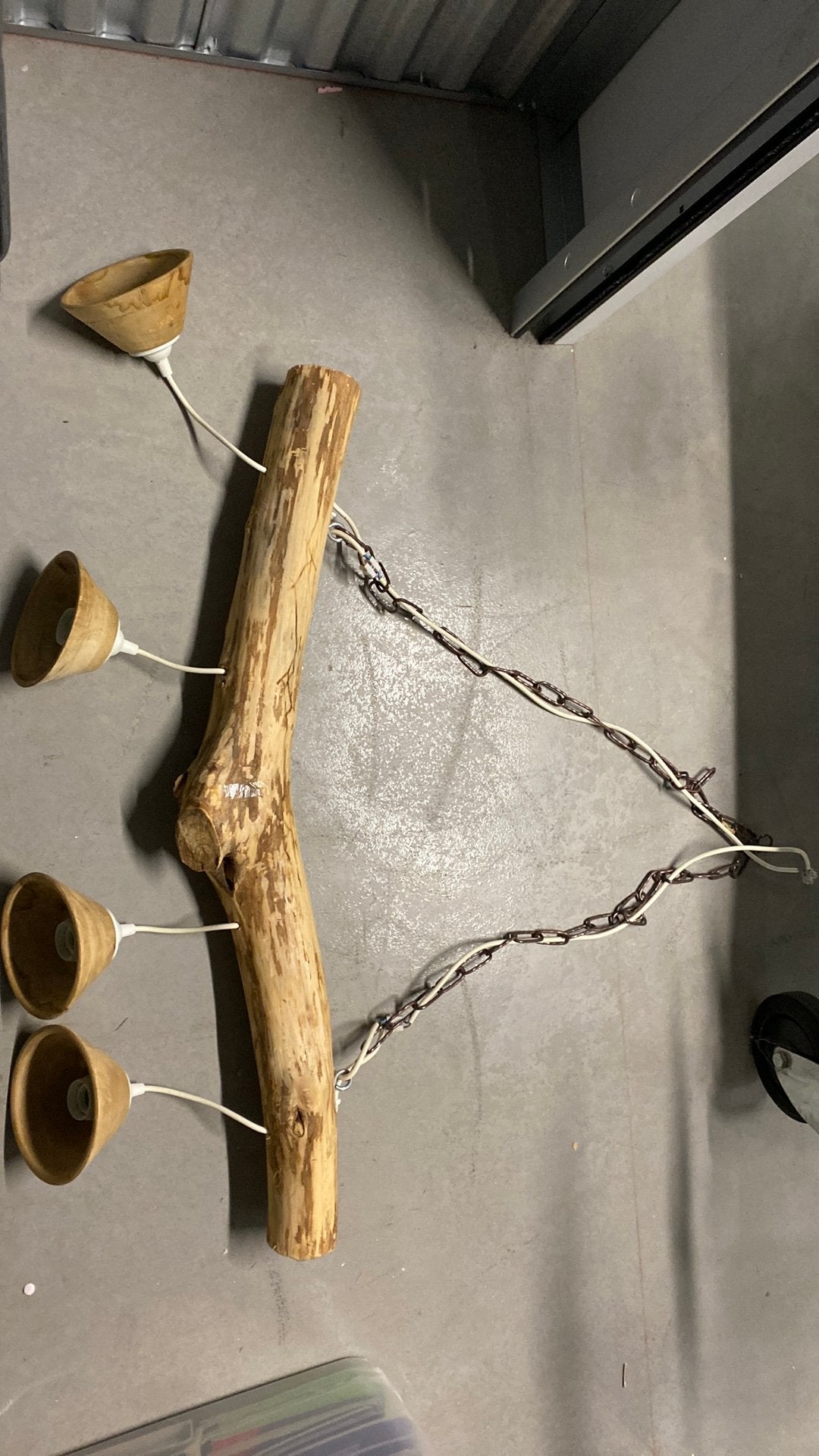 Hang lamp boomstam zelf gemaakt houten landelijk, Ophalen, Overige typen, Gebruikt, Landelijk