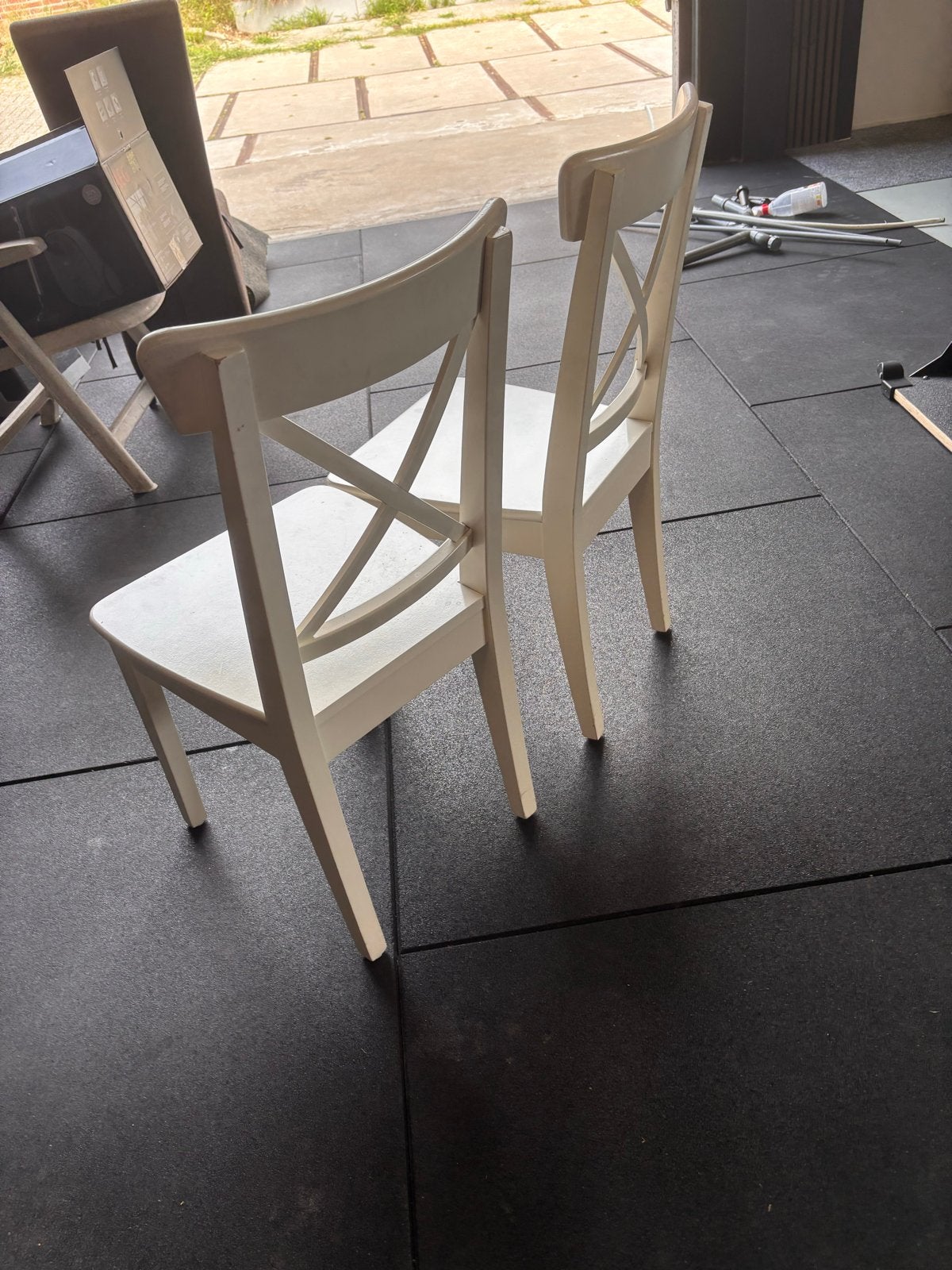Set van 2 witte houten stoelen - Gebruikt, Ophalen, Gebruikt, Twee, Wit