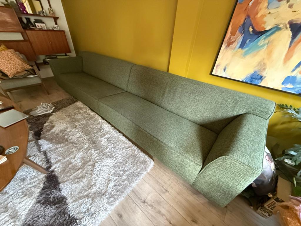 Stijlvolle groene bank - 4-persoons, Ophalen, Gebruikt, 300 cm of meer, 75 tot 100 cm