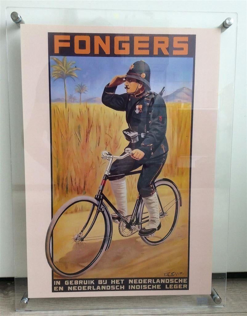 FONGERS MILITAIR op fiets reclame Knil Kunst Poster, Verzenden, Landmacht, Nederland, Foto of Poster