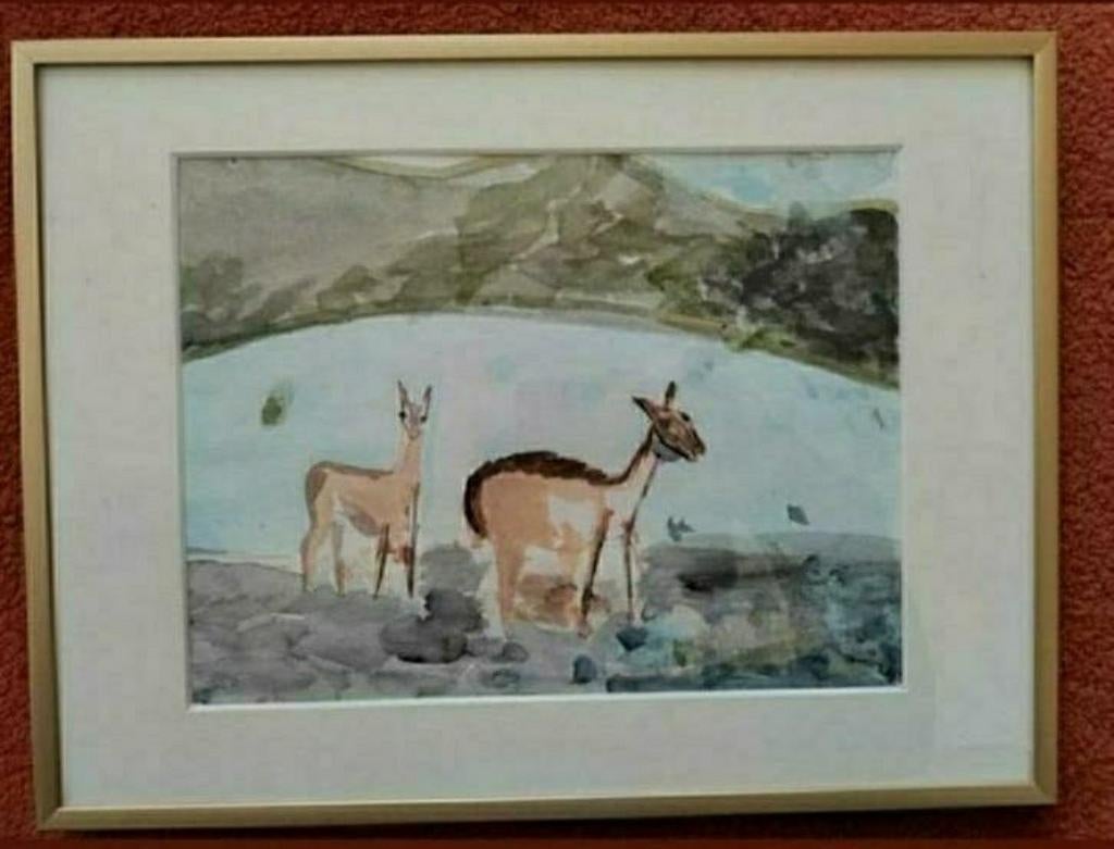 KUIT,MOUISSI,Lama,Impala,Laren,natuur,glas,lijst,bos,dier, Minder dan 50 cm, Oorspronkelijke maker, Nieuw, Ophalen of Verzenden