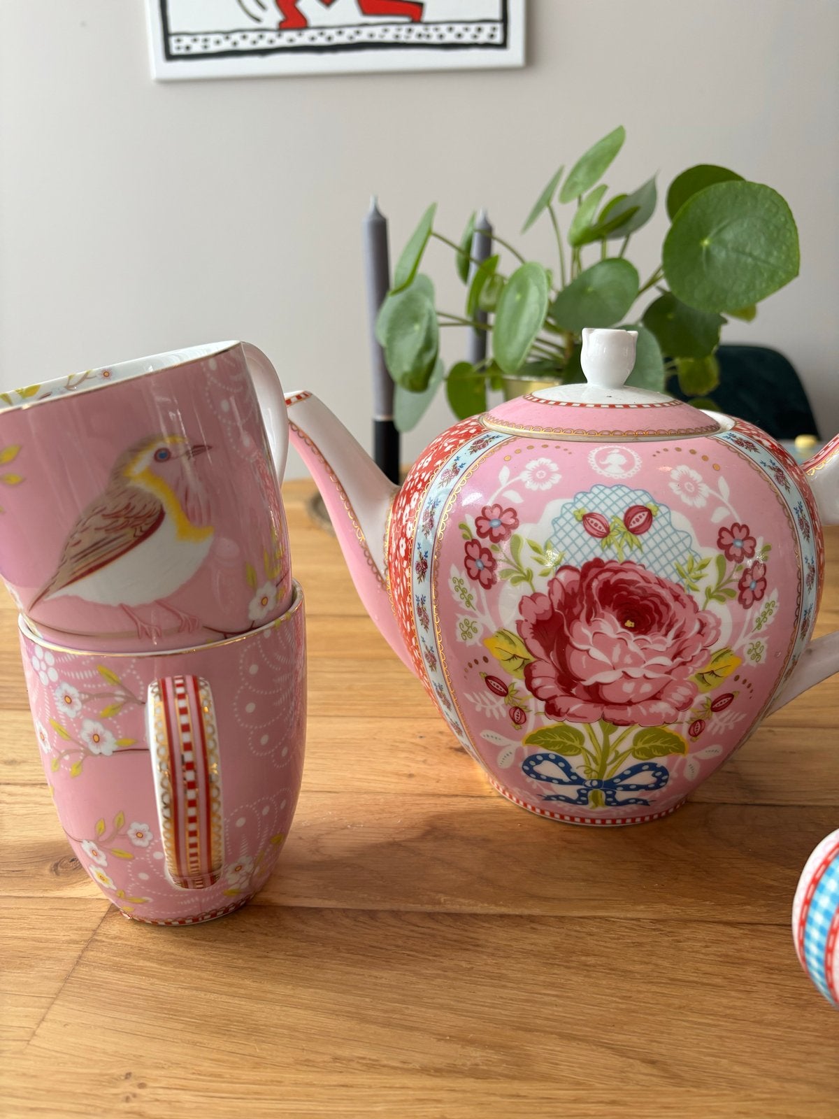 Pip Studio theepot en kopjes, roze met bloemen en vogels, Huis en Inrichting, Keuken | Servies, Pip Studio, Ophalen of Verzenden