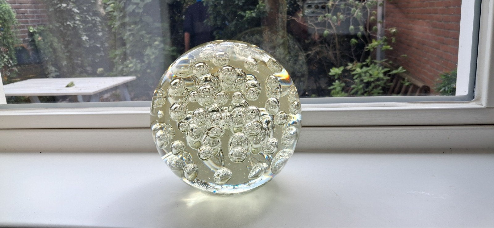 Prachtige grote glazen presse-papier met bubbels - 15 cm, Antiek en Kunst, Antiek | Glas en Kristal, Ophalen of Verzenden