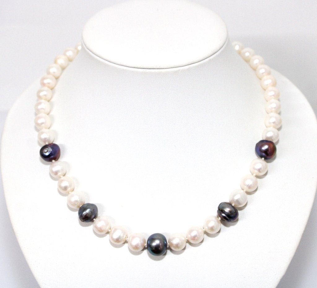 Schitterende 46 CM  Zwart & Witte Echte Parel Ketting, Overige kleuren, Ophalen of Verzenden, Zo goed als nieuw, Met edelsteen