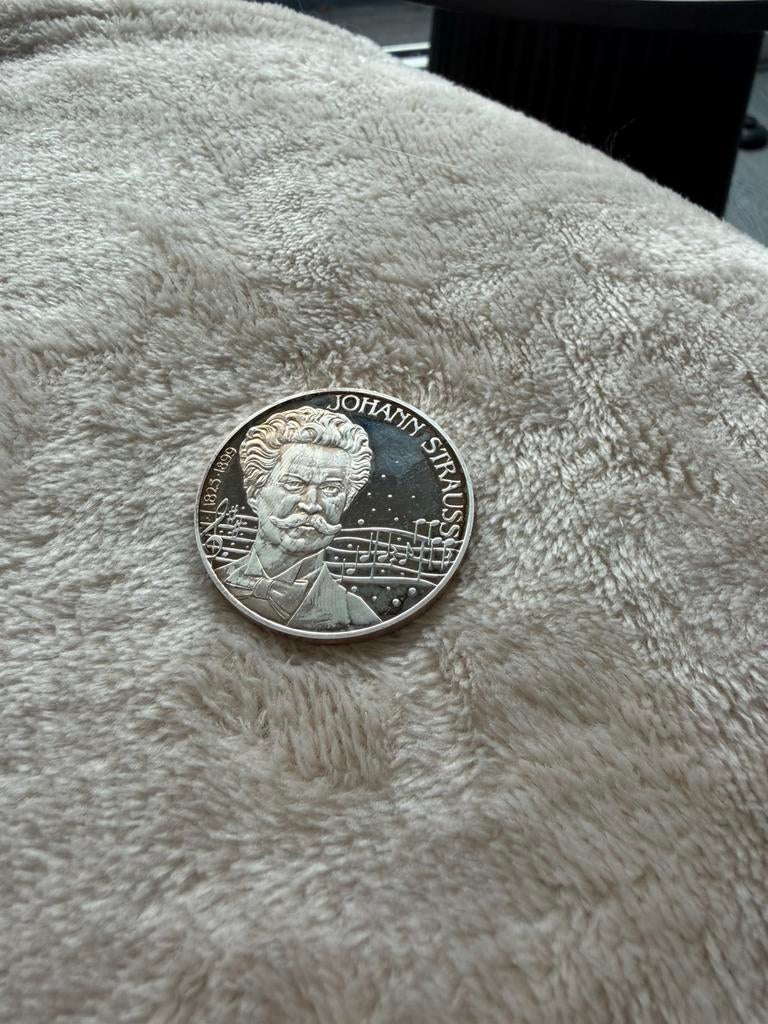 Zilveren herdenkingsmunt Johann Strauss 25 ECU ( 1995), Postzegels en Munten, Ophalen of Verzenden