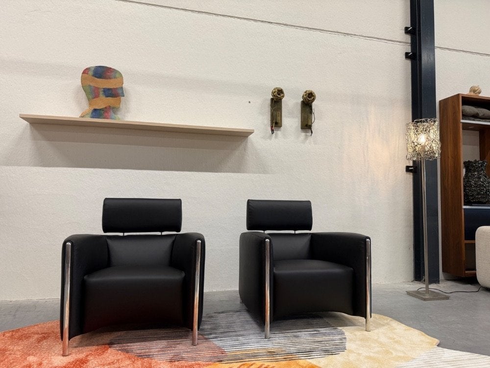 2 Nieuw Leolux Goncharov fauteuil zwart leer Design stoel, Leolux, Info@leolux.nl, Nieuw, Ophalen of Verzenden