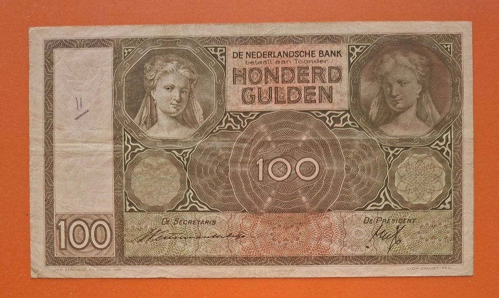 Bankbiljet 100 gulden 1939, Luitspelende vrouw, cat. PL97.c1, Postzegels en Munten, Bankbiljetten | Nederland, Verzenden, 100 gulden