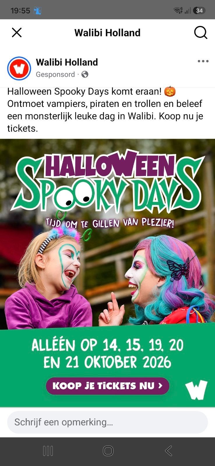 Tickets Walibi spooky days, Drie personen of meer, Ticket of Toegangskaart
