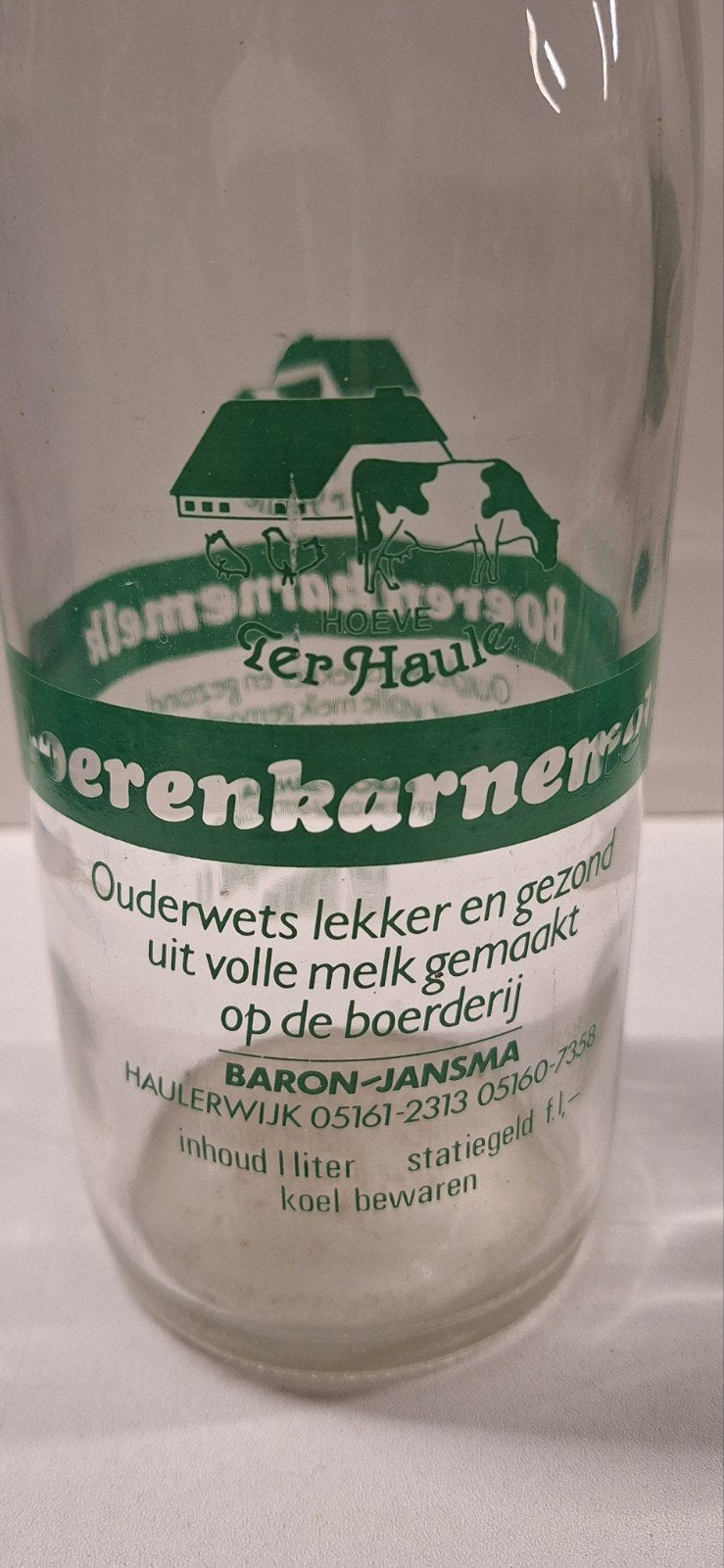 Vintage Boerenkarnemelk fles 1 liter - Baron-Jansma, Antiek en Kunst, Verzenden