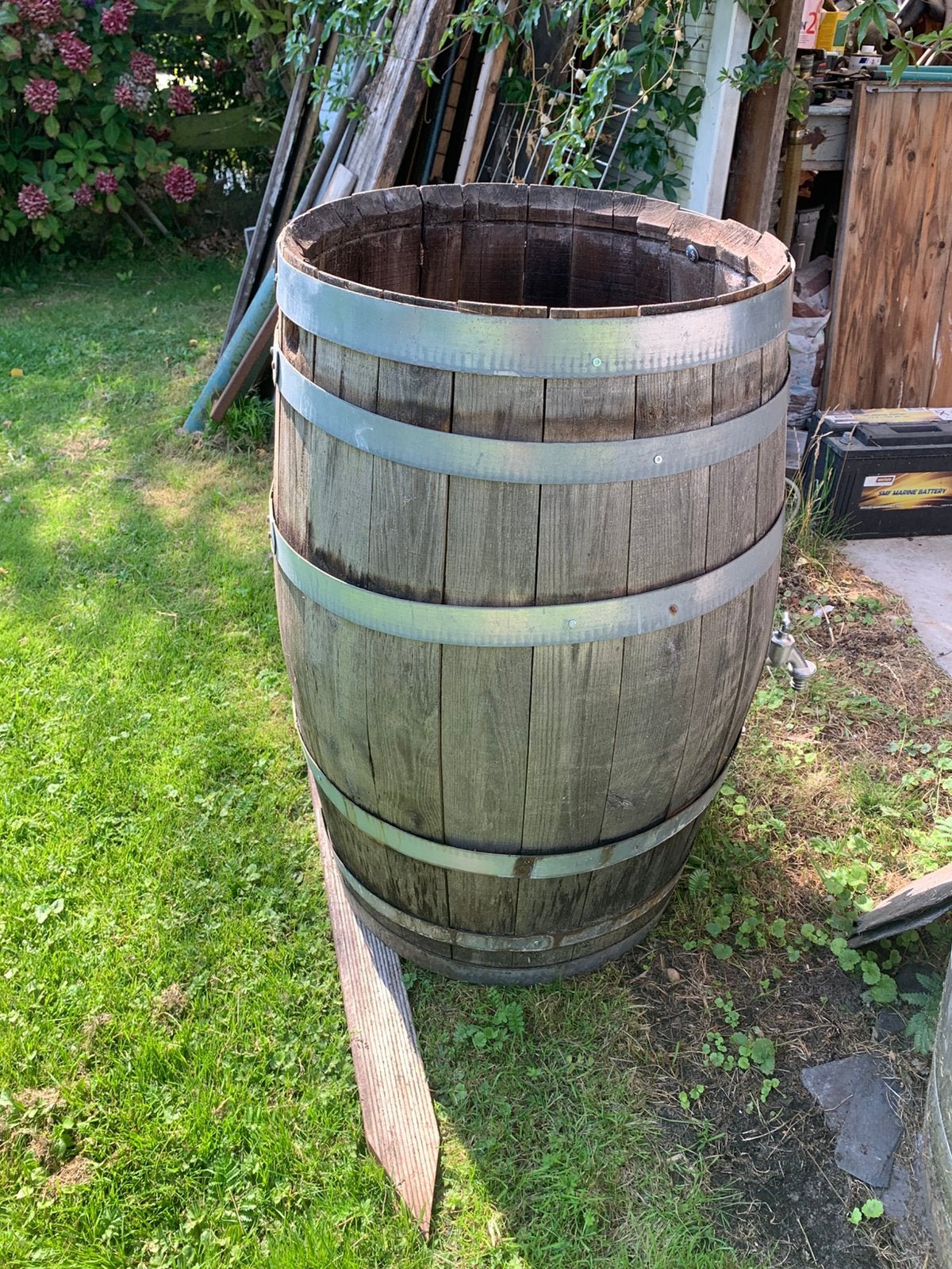 Regenton/ statafel/ plantenbak/ Decoratie/ wijnvat, Tuin en Terras, 150 liter of meer, Ophalen, Gebruikt, Hout