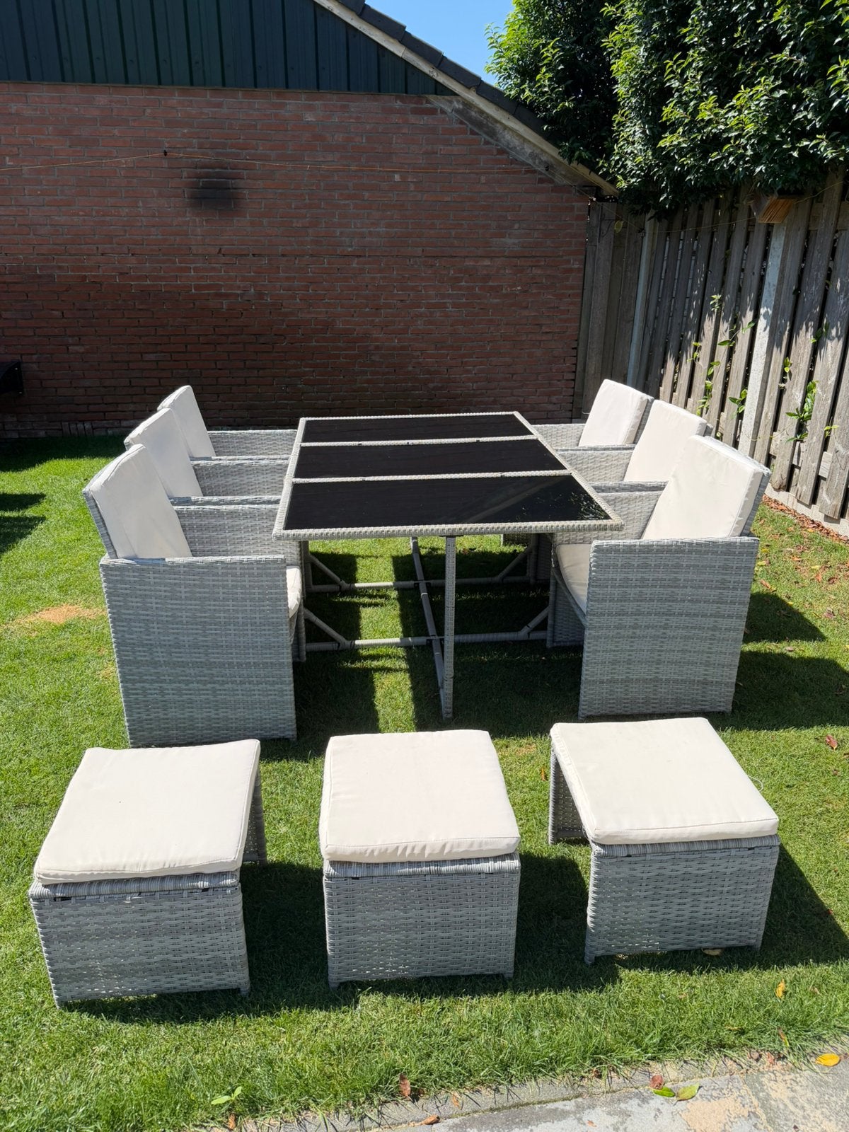 Wicker tuinset met hoge glazen tafel, Ophalen, Gebruikt, Wicker