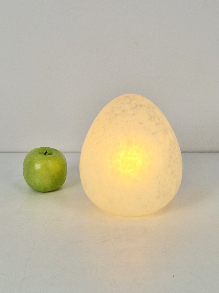 Vintage W.L.P. Germany Egg tafellamp gemarmerd glas ´80, Gebruikt, Overige merken, 19 cm, Wit