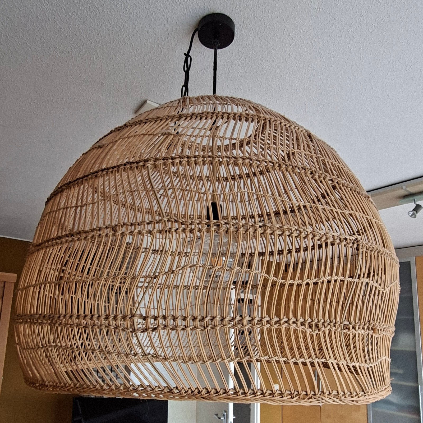 HK living rieten/rotan hanglamp, Ophalen, E27 (groot)