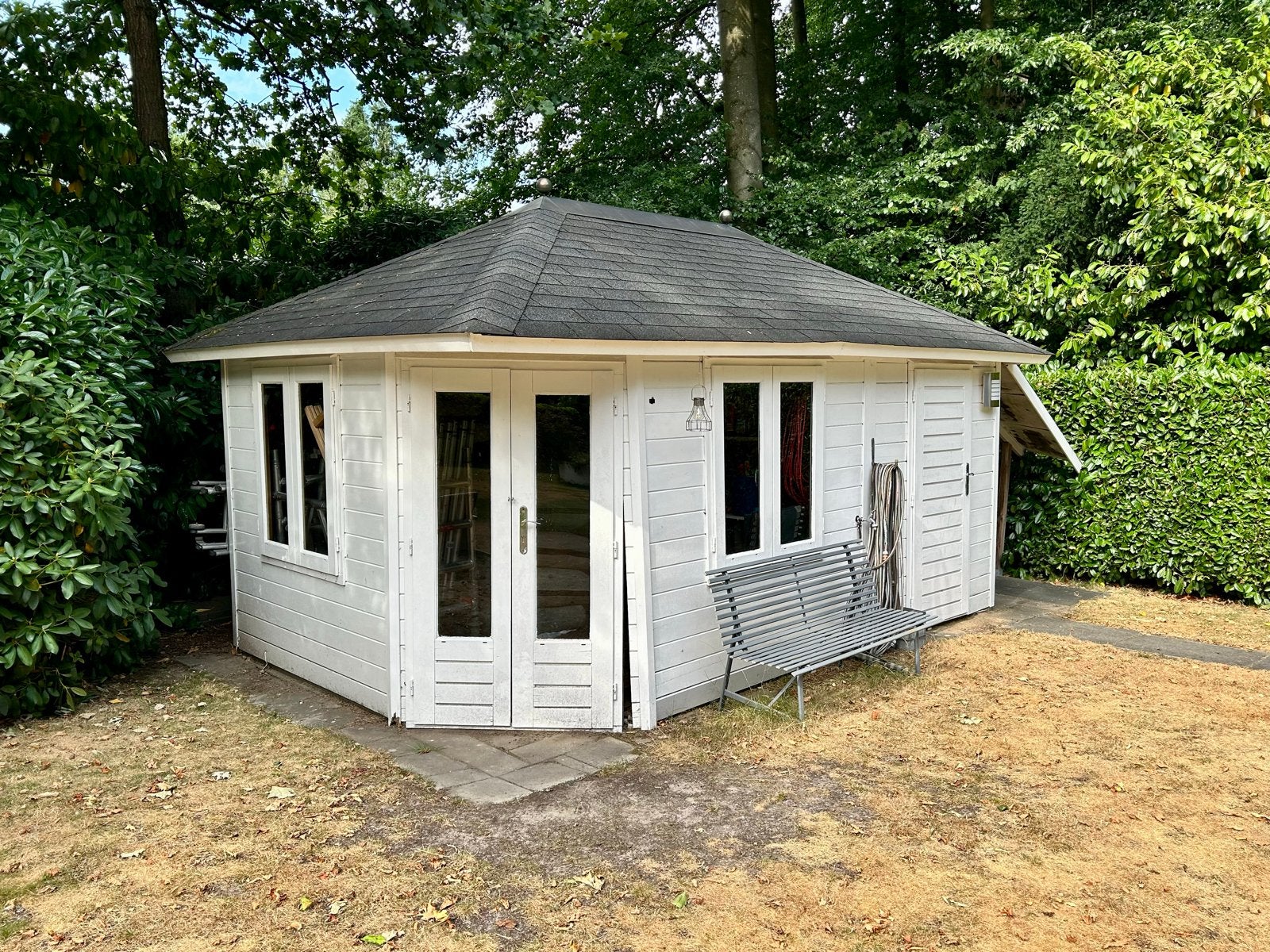 GRATIS af te halen: Ruime blokhut/tuinhuis met afdak (5x3m), Ophalen, 500 cm of meer, Met overkapping, Hout