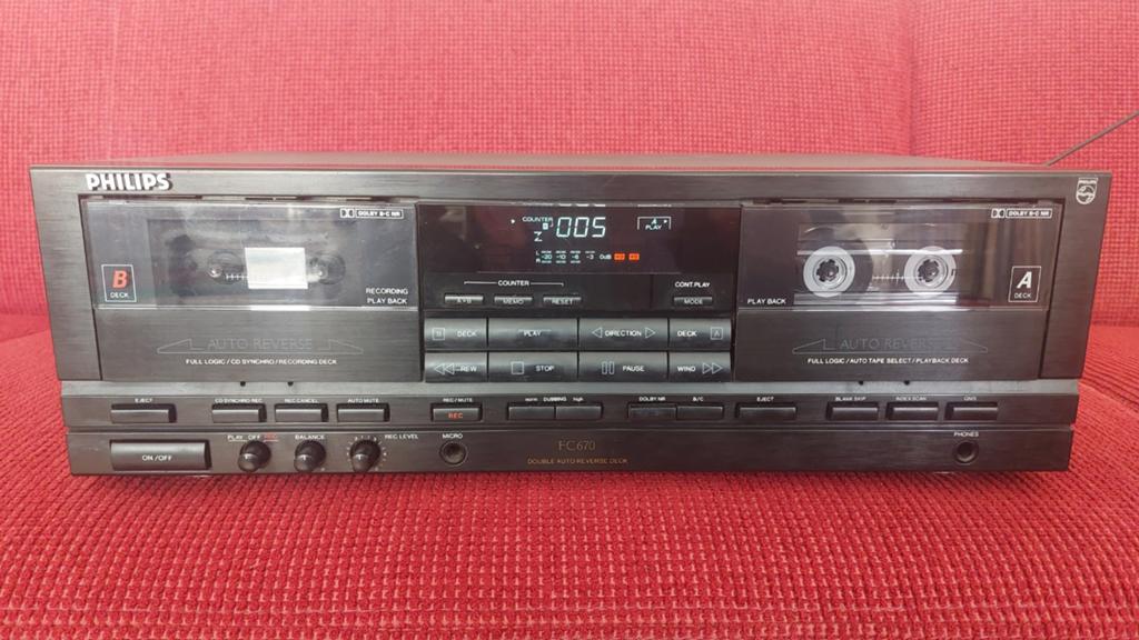 Philips FC 670 dubbel auto reverse cassettedeck, Ophalen, Dubbel, Philips, Tiptoetsen