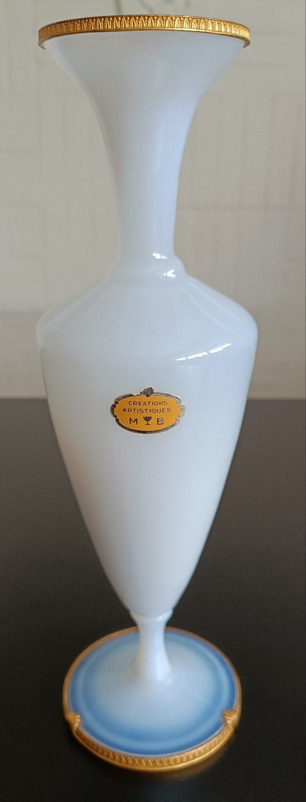 Vtg.Opaline vaas met vergulde accenten., Ophalen of Verzenden