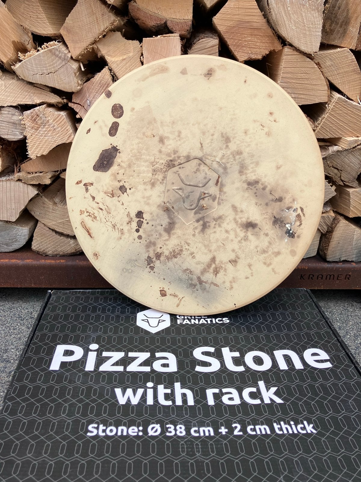 Grill Fanatics Pizzasteen met rek - Ø 38 cm, Ophalen, Gebruikt