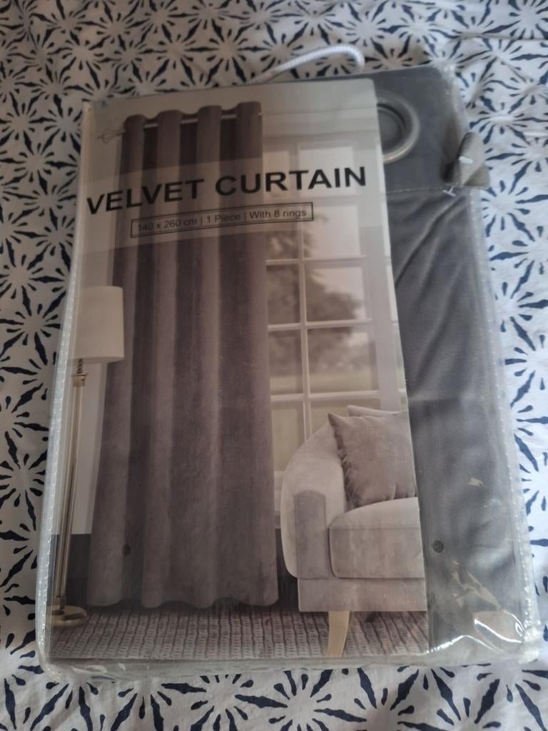 12 stuks: Nieuw Grijs Velours Gordijn met Ringen 140x260 cm, 100 tot 150 cm, 200 cm of meer, Modern, Sfeervol, Nieuw