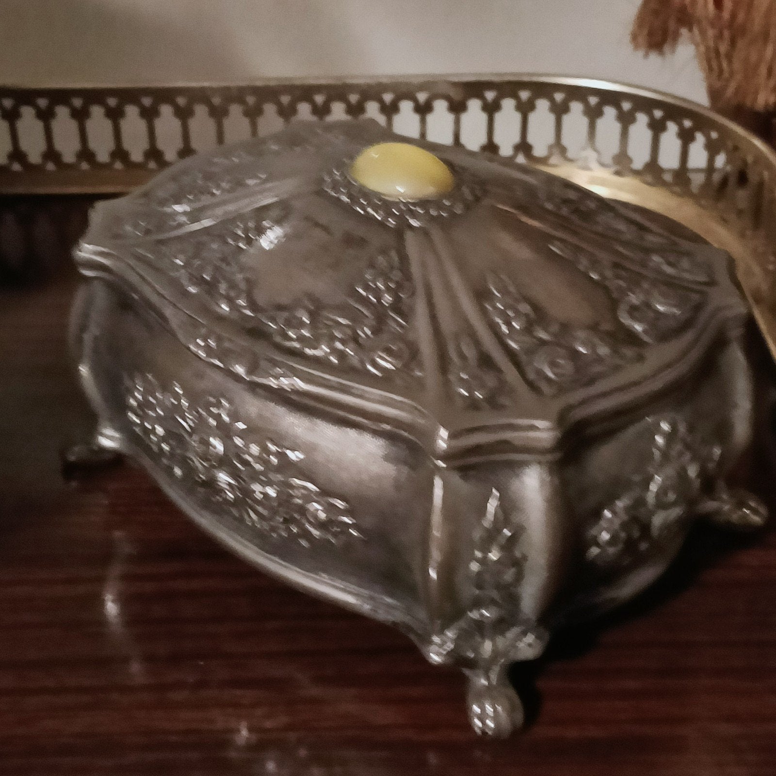 Antieke verzilverde juwelenkist met fluwelen interieur, Ophalen of Verzenden