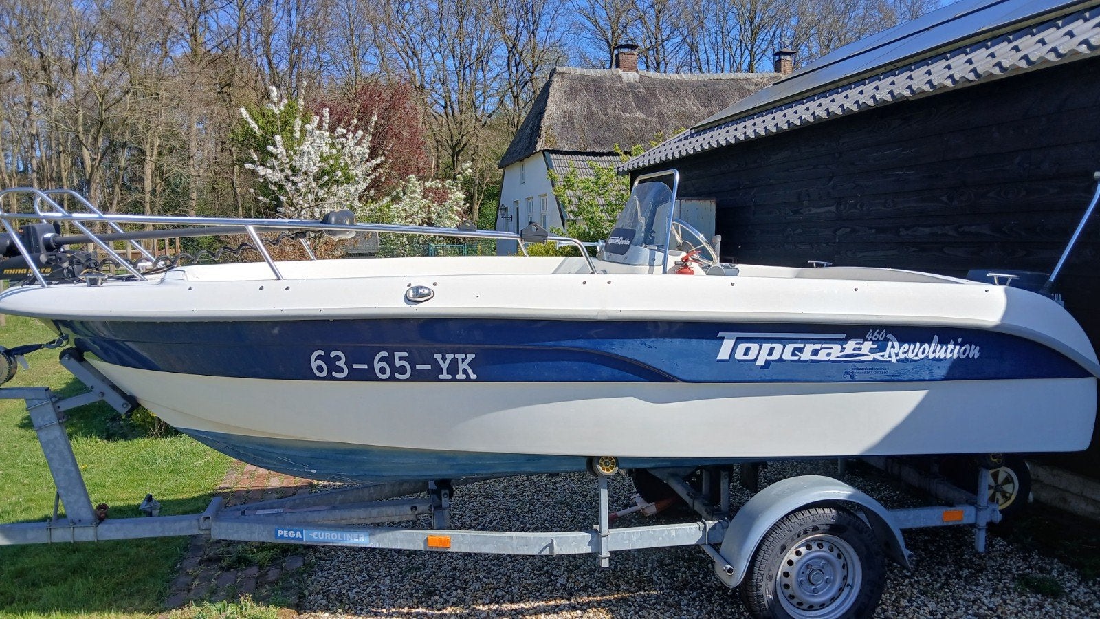 Topcraft 460 Revolution Consoleboot inc Minn Kota boegmotor, Boegschroef, Gebruikt, Buitenboordmotor, Polyester