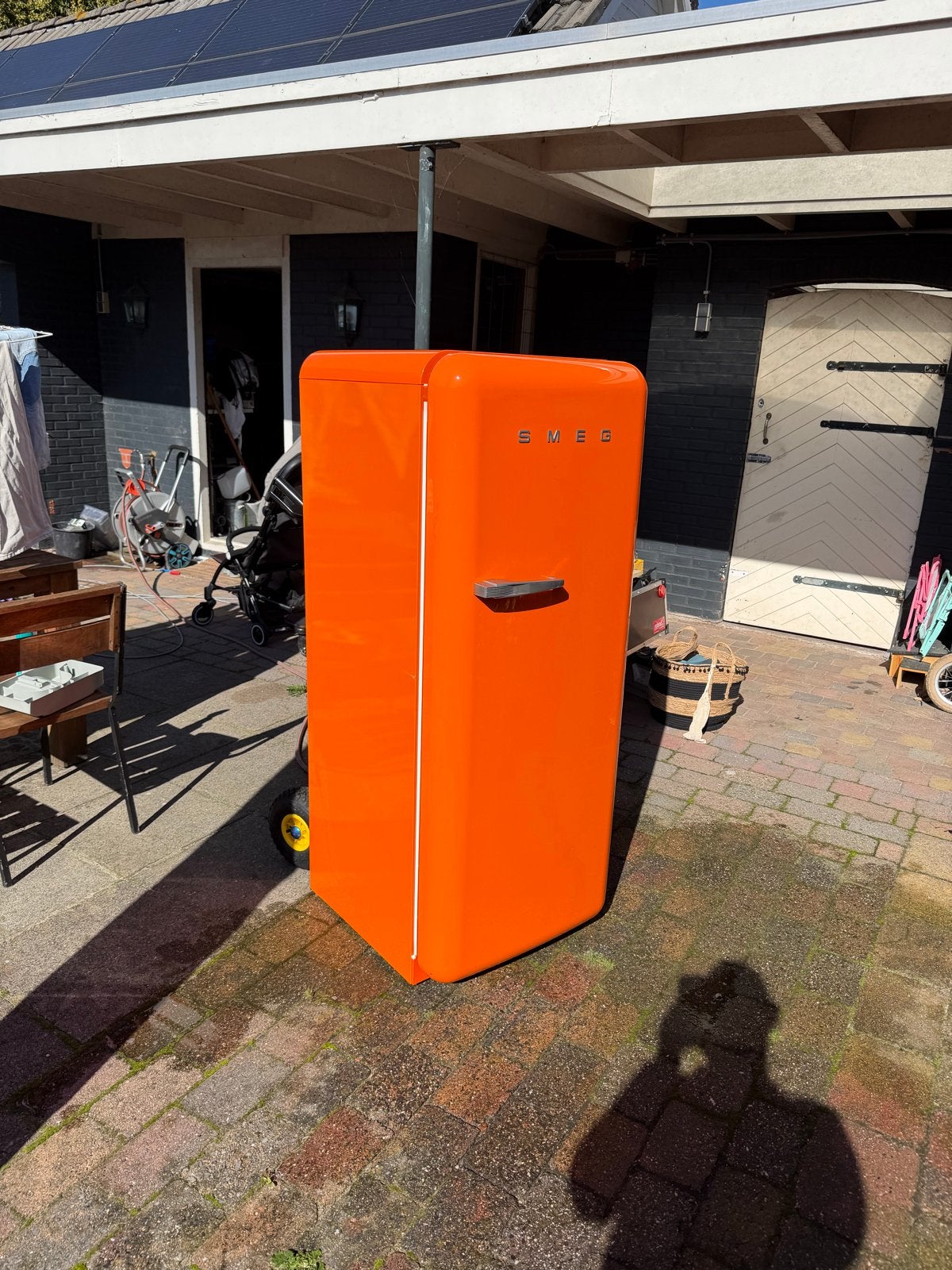 Smeg FAB28RO1 Koelkast Oranje met Vriesvak, Gebruikt, 200 liter of meer, 60 cm of meer, Ophalen of Verzenden