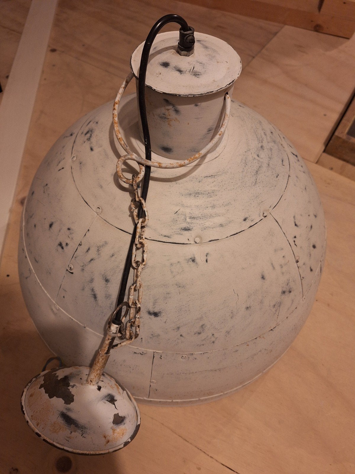 Vintage Industriële Hanglamp - Wit Metaal, Ophalen, Gebruikt, Metaal, Industrieel, Vintage, Landelijk