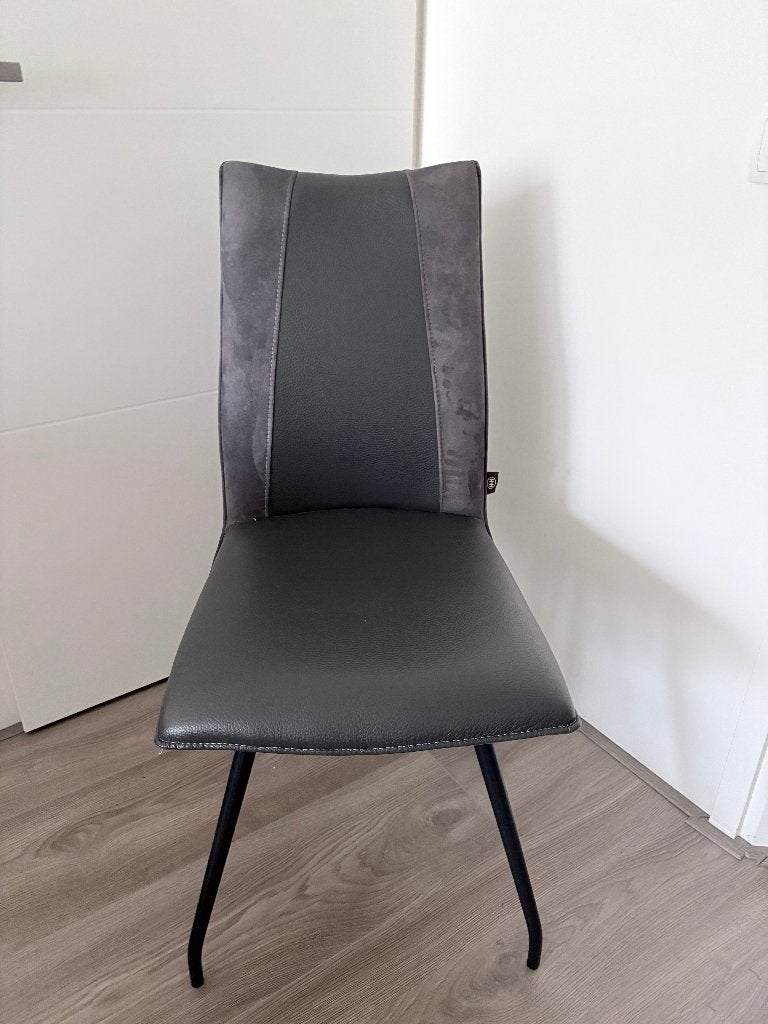 Zes 6 eetkamerstoelen grijs en cognacgeel, Ophalen, Overige kleuren, Leer, Zo goed als nieuw