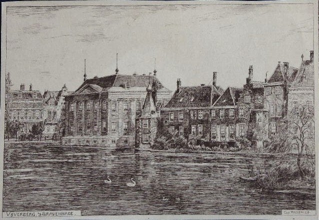 Eugene Rensburg litho "Vijverberg 'sGravenhage", 1910, Antiek en Kunst, Kunst | Litho's en Zeefdrukken, Ophalen, Origineel, Landschappen