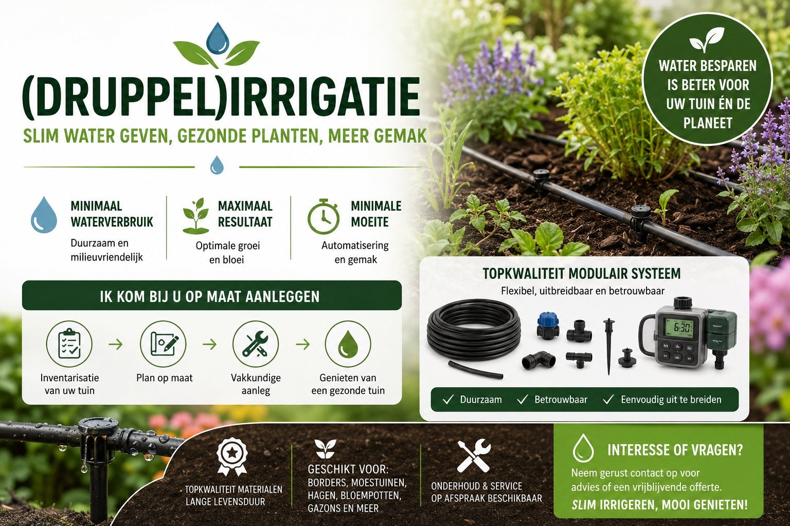 Aanleg van tuinirrigatie aangeboden, Tuin en Terras, Druppelsystemen, Ophalen
