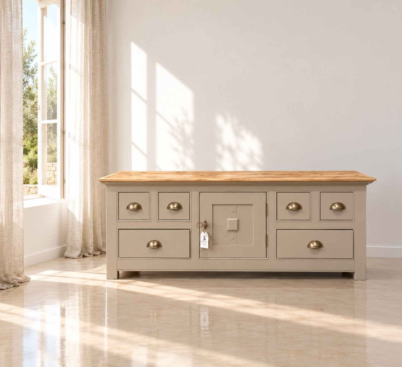 Tv kast tv meubel eiken taupe vintage laag dressoir ladekast, Ophalen, Zo goed als nieuw, Nvt, Minder dan 100 cm