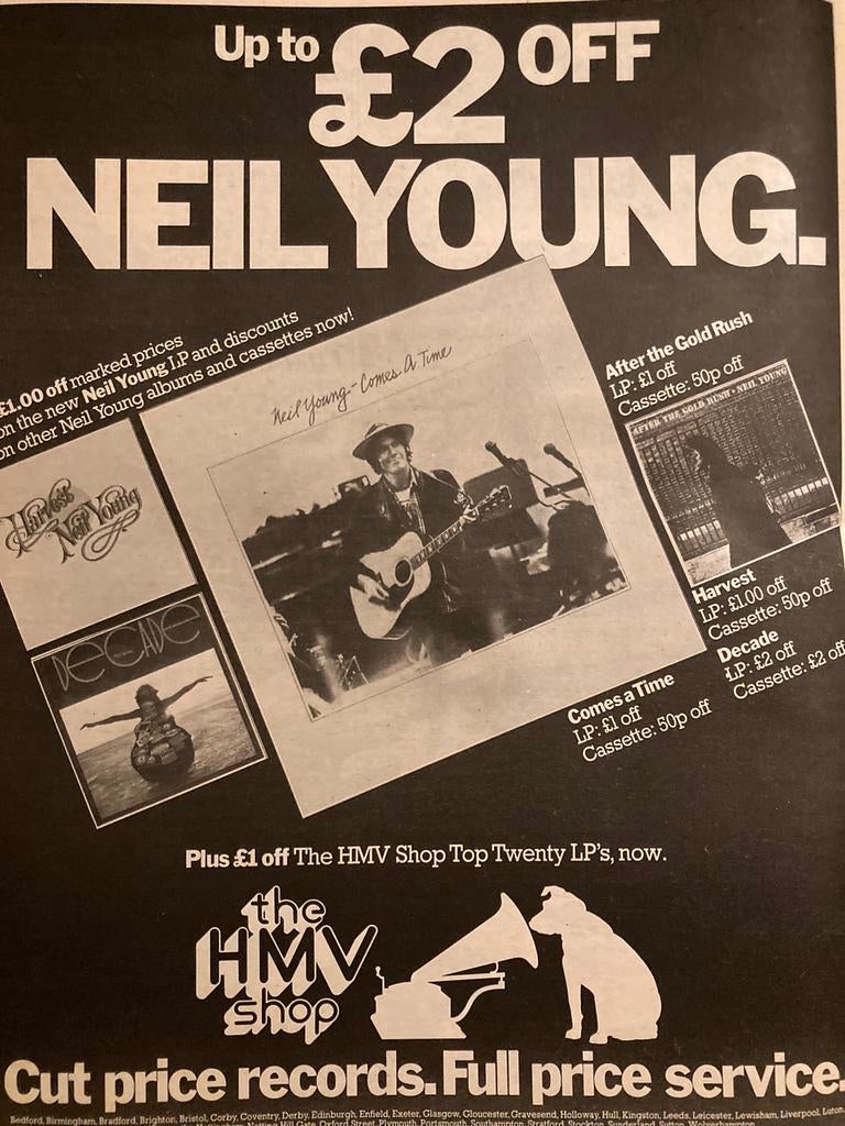 Paginagrote A3 advertentie NEIL YOUNG release, Ophalen of Verzenden