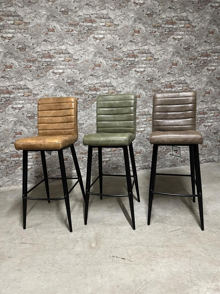 Barkruk leder | tan | olive | brown, Info@antiekgroothandel.com, Nieuw, Ophalen of Verzenden, Draaibaar