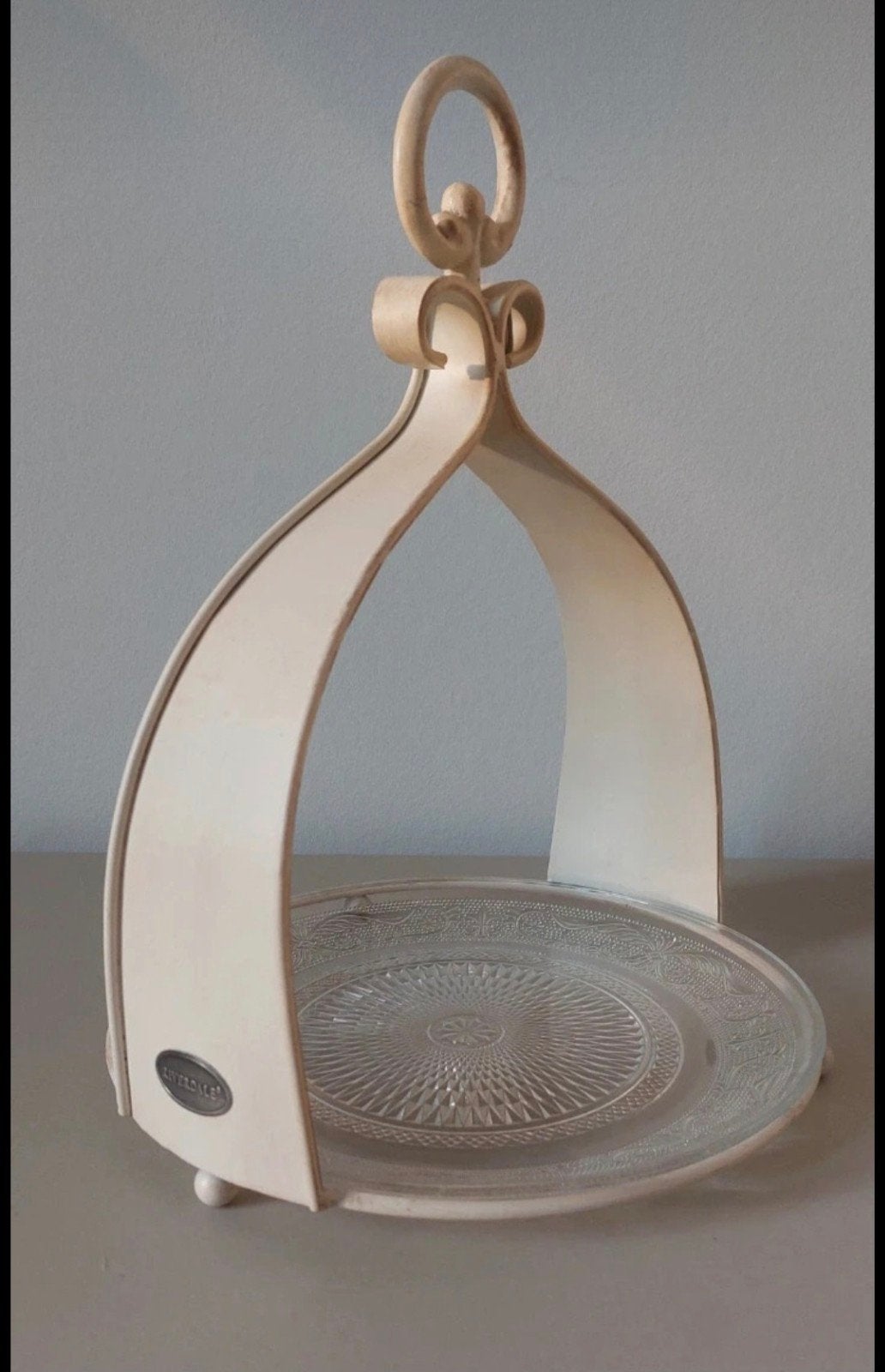 Riverdale etagere met glazen schaal, Vintage, Gebruikt, Beige, Ophalen of Verzenden