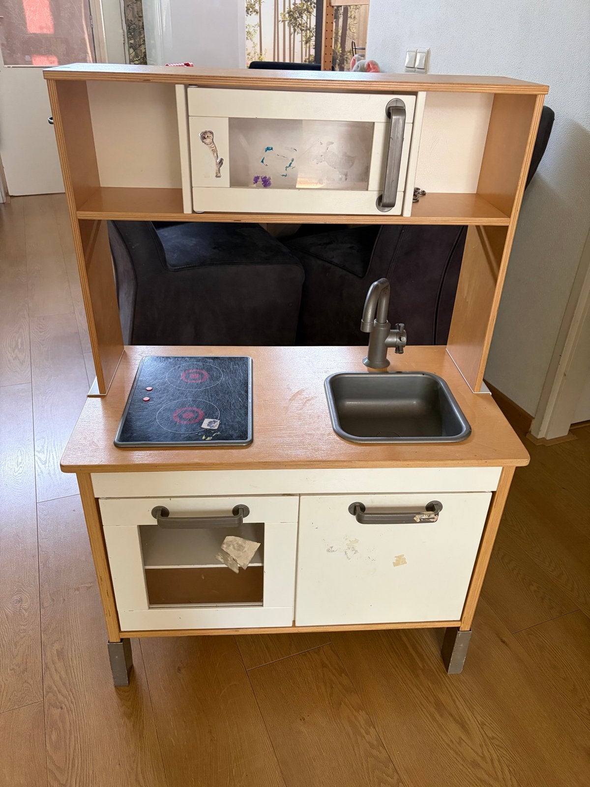 Houten kinderkeuken met magnetron en kookplaat, Ophalen, Gebruikt, Hout, Speelkeuken