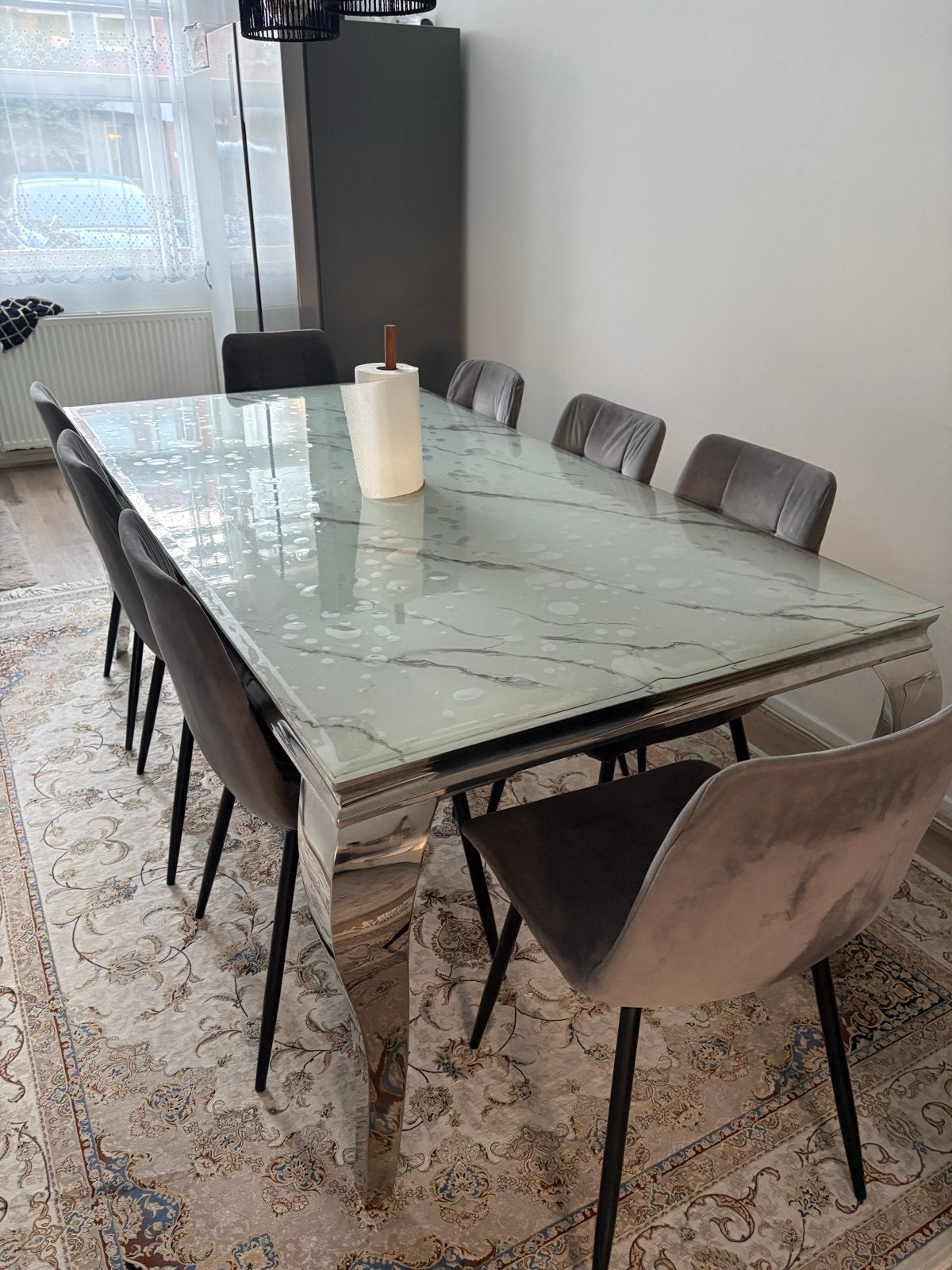 Moderne Eettafel 100x200 cm met marmerlook blad, Huis en Inrichting, Tafels | Eettafels, Ophalen, 50 tot 100 cm, Zo goed als nieuw