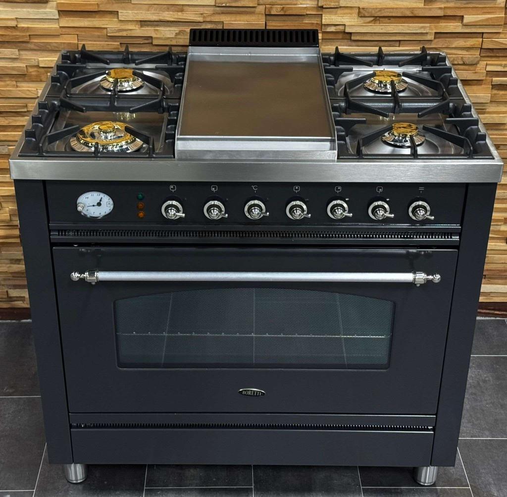 🔥Luxe Boretti Fornuis 90cm antraciet + rvs 1 oven frytop, Niet ingevuld, 60 cm of meer, Niet ingevuld, Ophalen of Verzenden