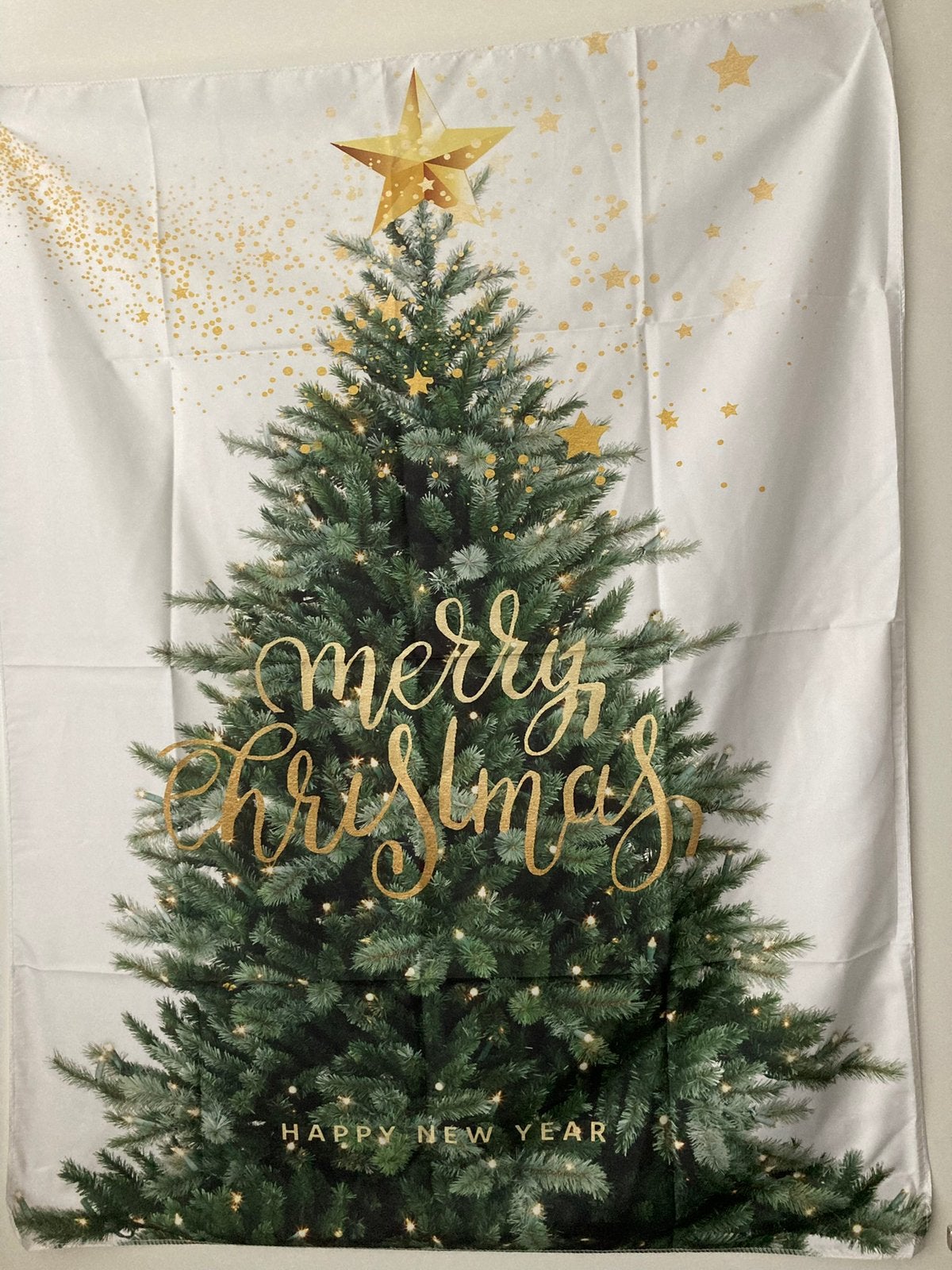 Doek print kerstboom groen kerstster goud merry christmas, Diversen, Ophalen of Verzenden, Nieuw