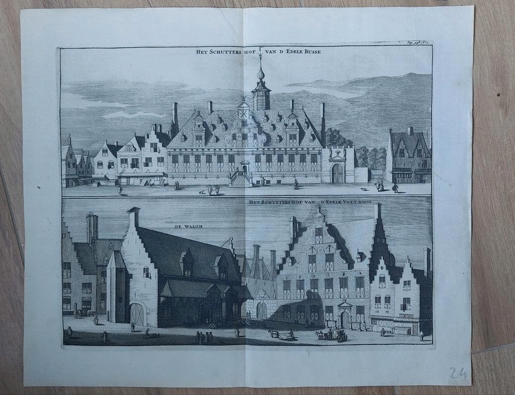 21 / Schutterhof Veere & Middelburg Zeeland gravure uit 1696, Antiek en Kunst, Ophalen of Verzenden