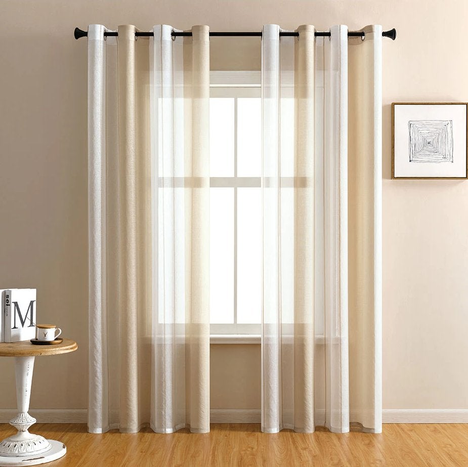 Beige Witte Inbetween Gordijnen Gordijn Doorschijnend, Verzenden, Beige, Nieuw, Met ringen