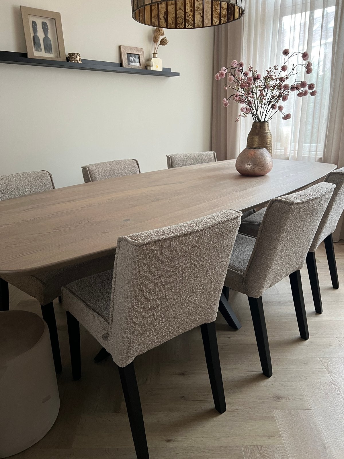Beige Bouclé eetkamerstoelen 6 stuks