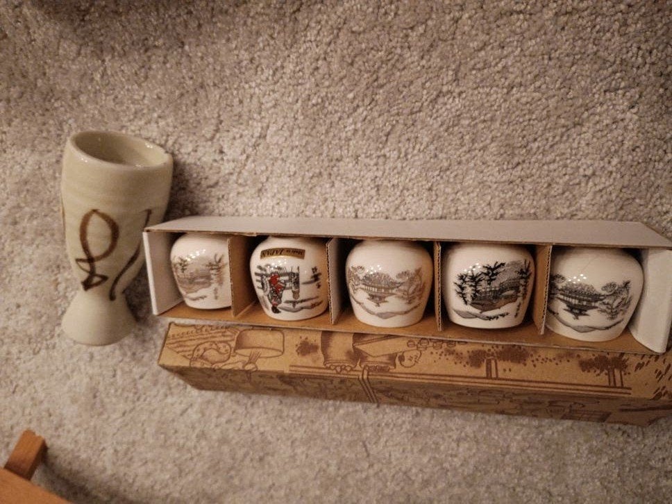 Vintage Japanse Sake Set - Karaf en 5 Kopjes, Verzenden