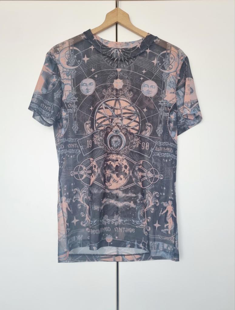 Reclaimed Vintage mesh t-shirt top maat L astrologie, Verzenden, Reclaimed Vintage, Maat 42/44 (L), Zo goed als nieuw