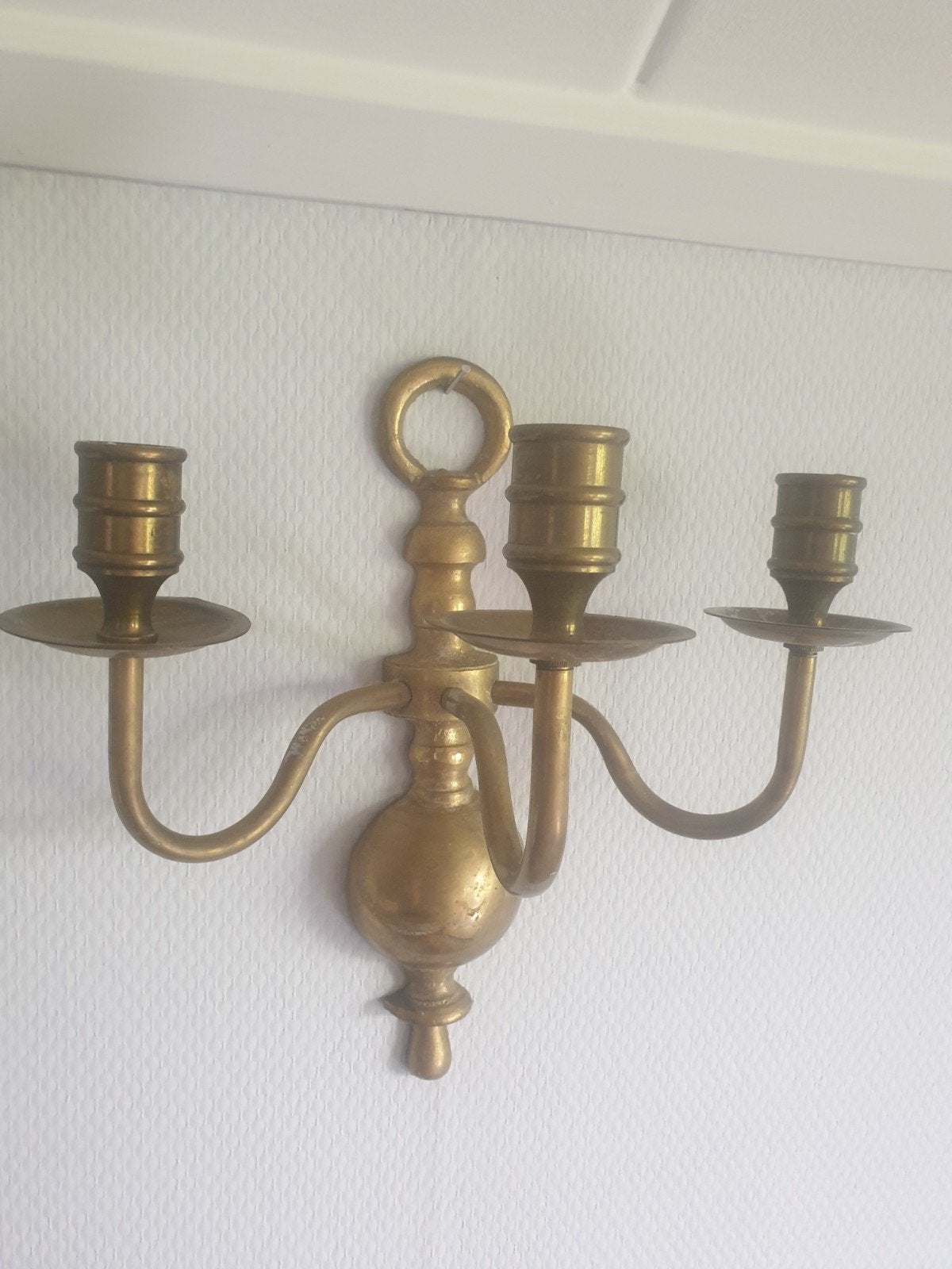 Koperen Messing Wand Kandelaar 3-armig 28cm, Antiek en Kunst, Ophalen of Verzenden, Koper of Brons