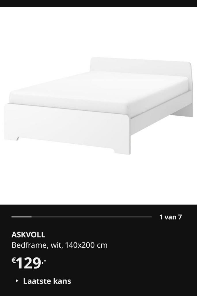 2 persoonsbed 140x200 met lattenbodem en matras., Ophalen, Wit, Tweepersoons, 140 cm