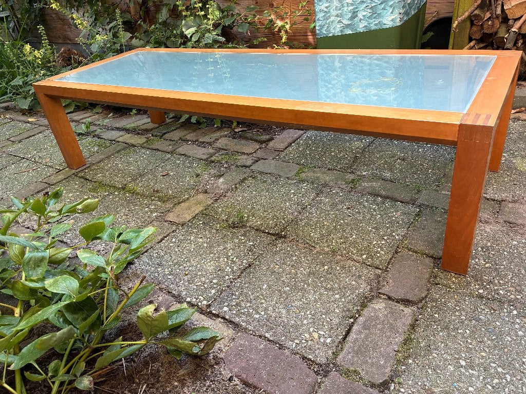 salontafel / sidetable glas met beuken,