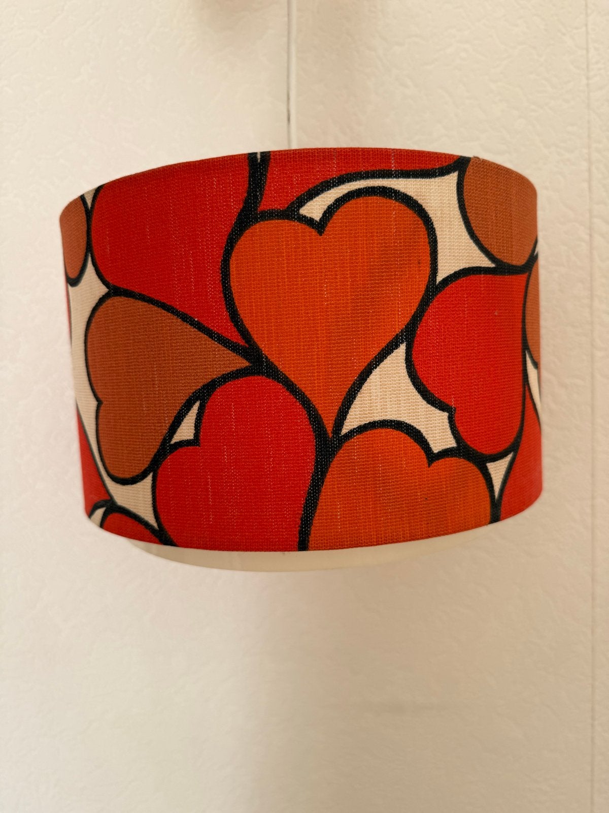 Vintage hanglamp met hartenpatroon - Jaren '70 stijl, Huis en Inrichting, Ophalen of Verzenden, Gebruikt, Textiel, E27 (groot)