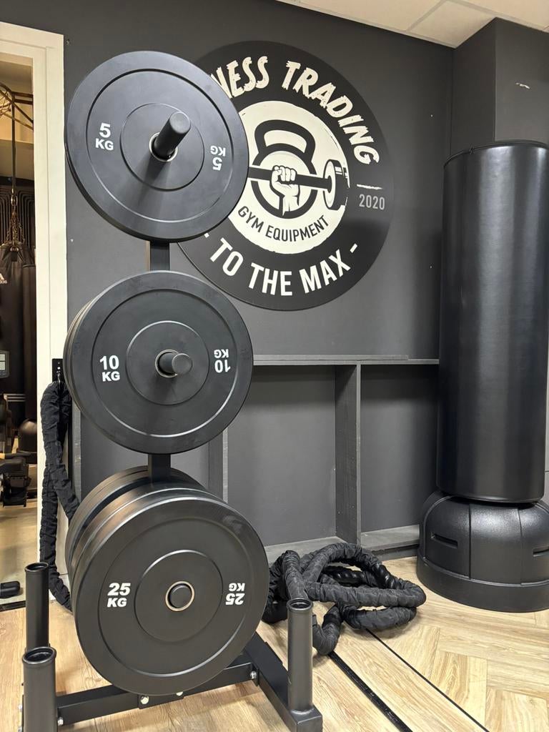 Nieuw zwarte Bumper plates/fitness schijven! sets of ranges!, Halterschijven, Nieuw, Ophalen of Verzenden, .
