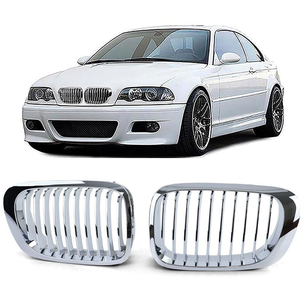 Grill Nieren Voor Bmw 3 Serie E46 Coupe Cabrio Chrome Enkele, Auto diversen, Tuning en Styling, Verzenden