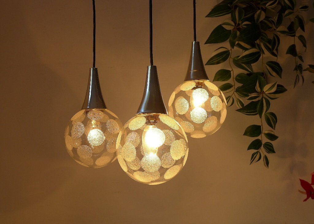 Zeldzame Hanglamp Jaren 60 70 Vintage Space Age Lamp Retro, Huis en Inrichting, Lampen | Hanglampen, Ophalen of Verzenden, Glas