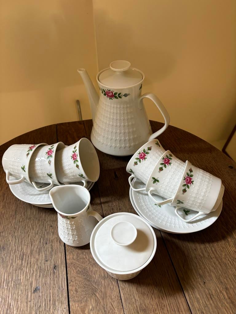 Vintage Koffieservies 6 Personen - Rozen Decor, Ophalen of Verzenden